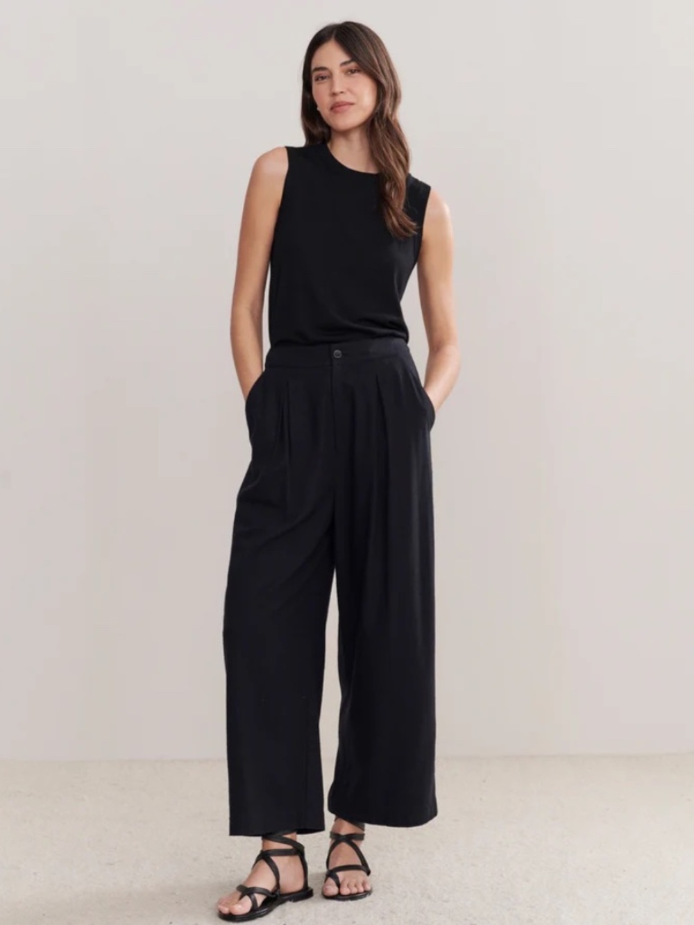 Jenni Kayne Black Wide-Leg Pleated Trousers